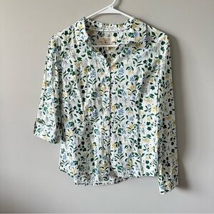 Seasalt Shirt Womens Sz 4 Button Up Larissa Organic Cotton Floral Roll Tab
